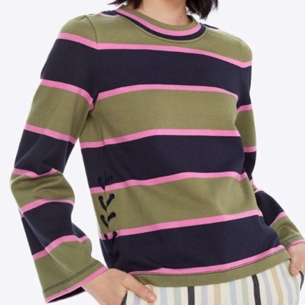 TORY BURCH Lace Up Striped Top Size S